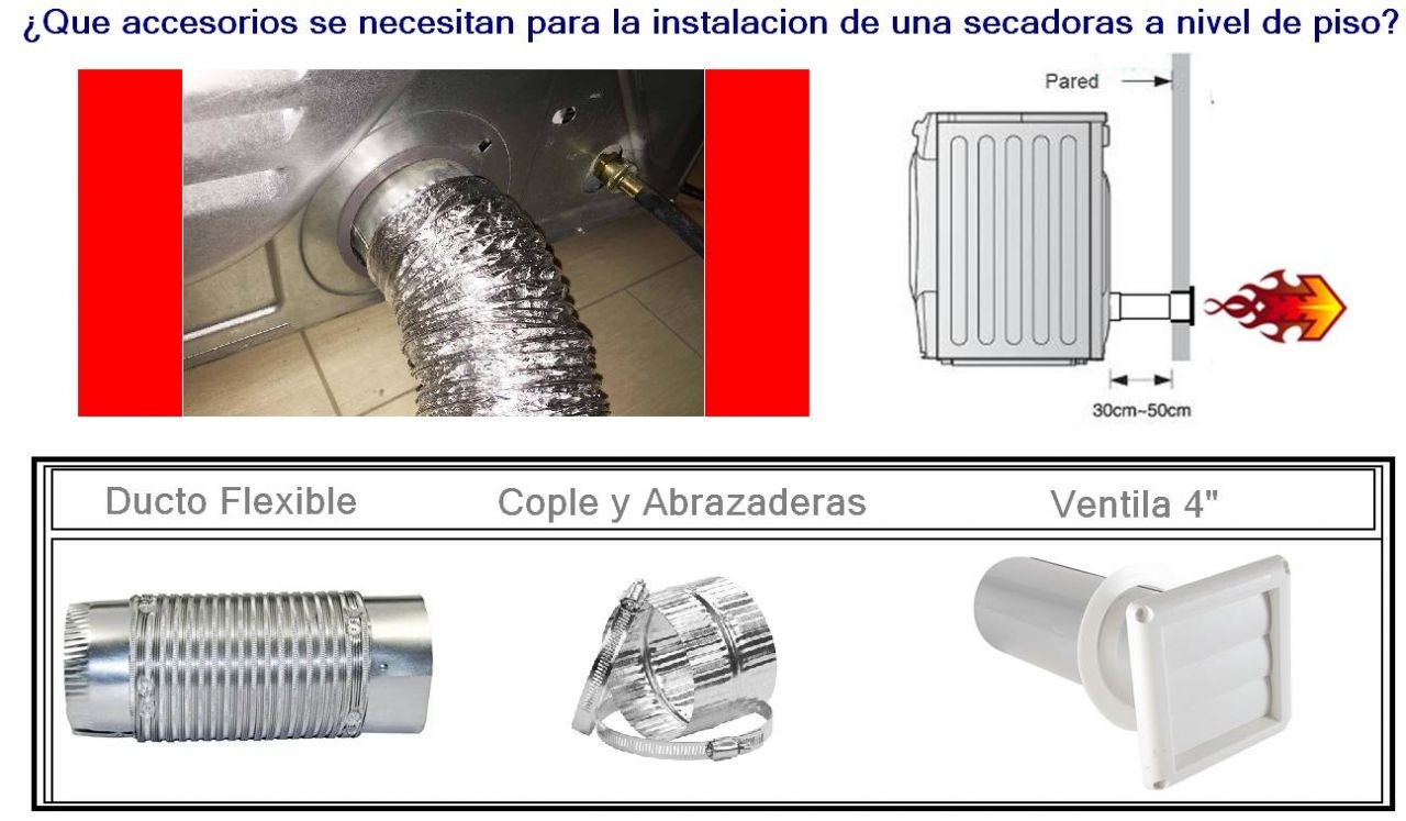 ACCESORIOS QUE SE NECESITAN PARA LA INSTALACION DE UNA SECADORA A NIVEL DE PISO