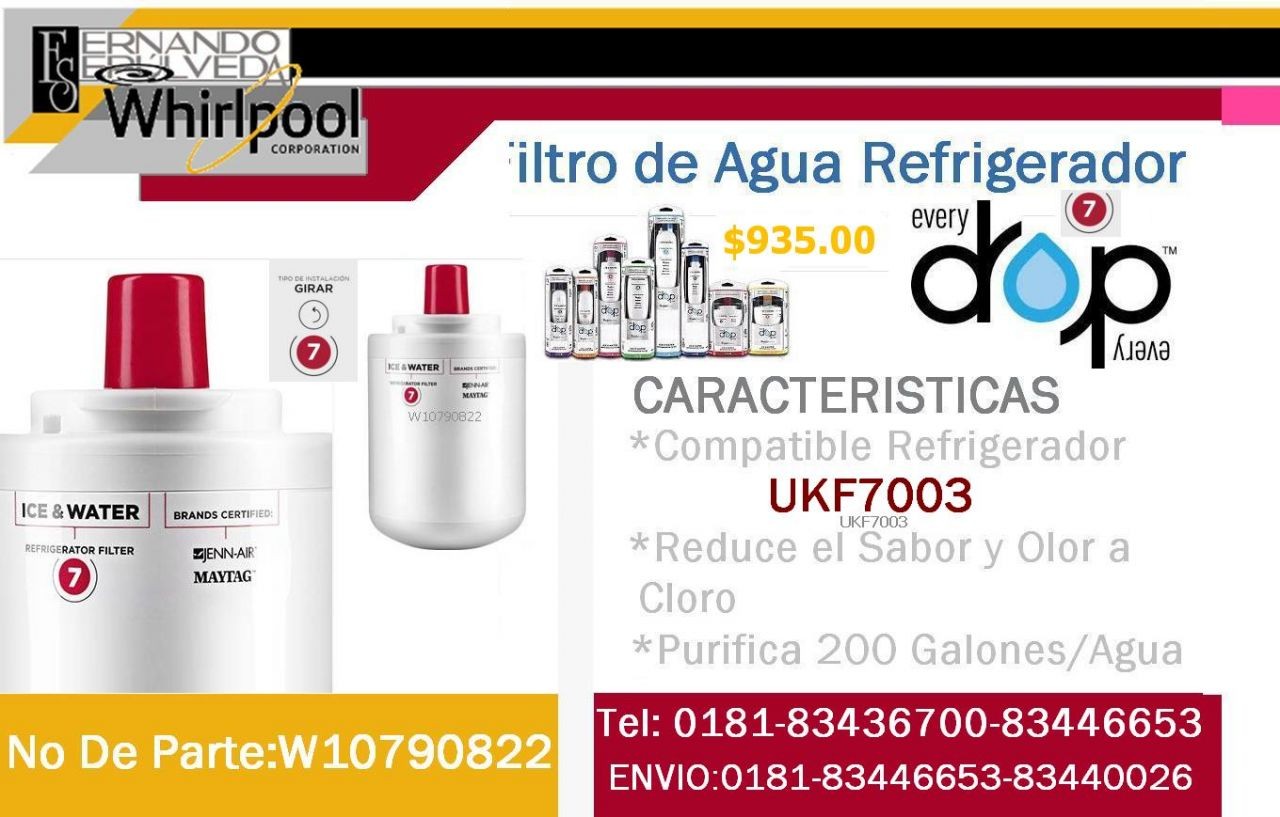 FILTRO de agua para Refrigeradores   Whirlpool  W10790822