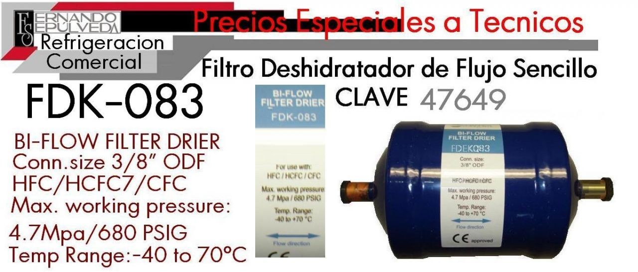 Filtro Deshidratador de Flujo Sencillo para Enfriadores